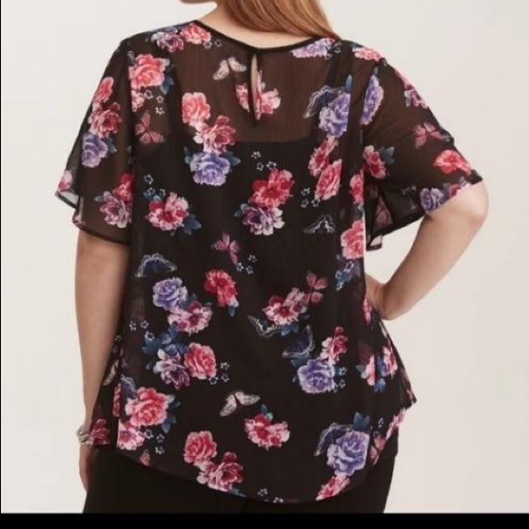 Torrid Sheer Black Floral Blouse Sz 2 - Picture 2 of 12